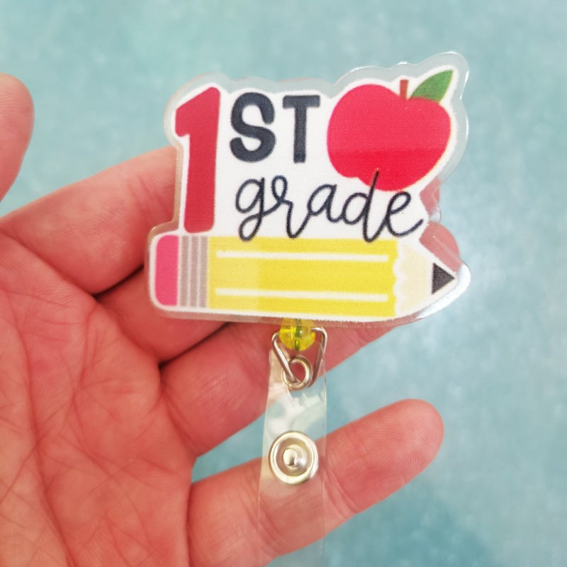 Wholesale Acrylic Teacher Badge Retractable Keychain ID Card Cover Easy Pull Buckle